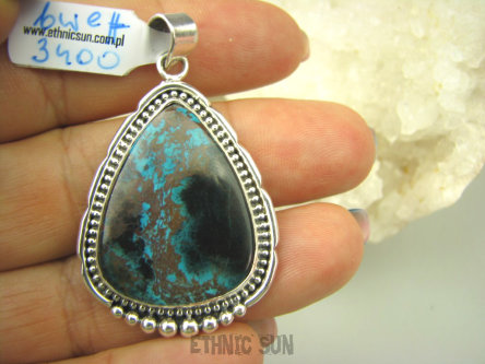 bwe3400 Cudowne barwy RZADKOŚĆ Piękny WISIOR naturalna CHRYZOKOLA I AZURYT orientalne Srebro 925 #