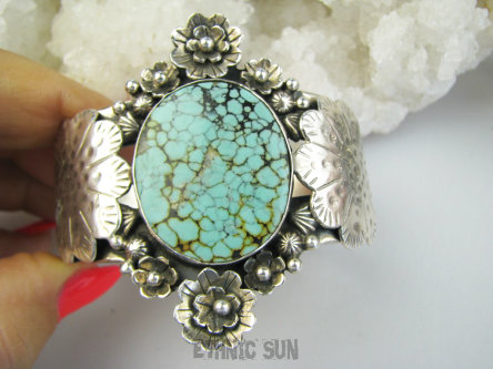 bb3935 O mój Boże jaka Piękna !!! NIEZWYKŁA GIGANT 74g !! Otwarta BRANSOLETA Bangla naturalny TURKUS Turkusy pięknie zdobione Srebro 925 #