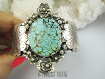 bb3935 O mój Boże jaka Piękna !!! NIEZWYKŁA GIGANT 74g !! Otwarta BRANSOLETA Bangla naturalny TURKUS Turkusy pięknie zdobione Srebro 925 #