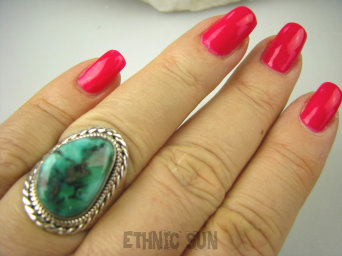 bpe6785 Biżuteria Egzotyczna PIERŚCIEŃ z naturalnym Turkusem Turkus - opiekun ciała i duszy Turkusy r.19 Srebro 925 #