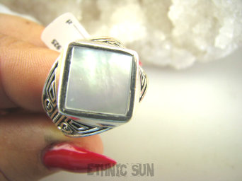 bpee4090 UNISEX DUŻY MĘSKI lub damski SYGNET Pierścień Pierścionek Macica Perłowa r.23 DUŻY ROZMIAR Srebro 925 #