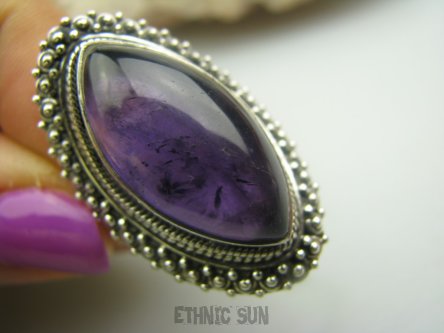 bpe4081 DŁUGI 3.6 cm DUŻY  Pierścień AMETYST Kamień Mądrości r.21/ r.22 Srebro 925 (migrena bezsenność ) #