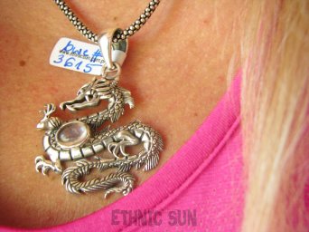 bwe3615 Przepiękny Wisior Smoczysko symbol MĄDROŚCI I OCHRONY SMOK - Mocny AMULET na POMYŚLNOŚĆ I SIŁĘ, Kryształ Górski SREBRO 925 #