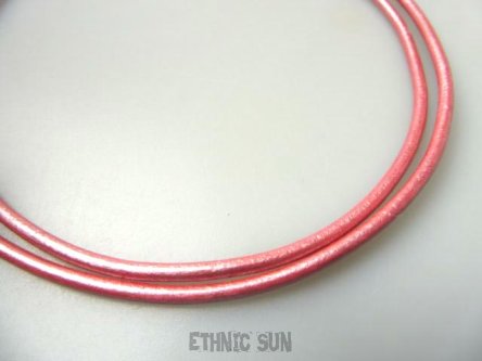 rz83 Rzemień okrągły lakierowany 3 mm RÓŻOWY METALIK  prawdziwa SKÓRA NATURALNA i zapięcia Srebro pr.925 długość 47 cm