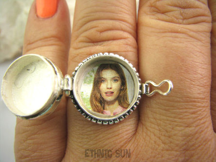 bpe5347 Marokański SEKRETNIK Otwierany Pierścień na Zdjęcia lub Marzenia lub truciznę  Cały ze srebra r.15 Srebro 925 Maroko #