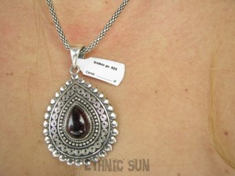 bwe3914 Dwa wisiory w jednym,Niezwykły DWUSTRONNY WISIOR 18 gramów !!! Naturalny GRANAT I CZARNY ONYKS Cudo z każdej strony Granaty Srebro 925 #