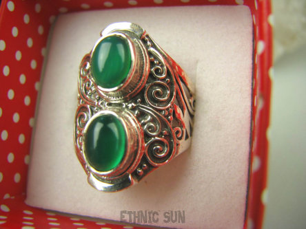 bpe6541 Egzotyczny Pierścień zielony ONYKS regeneruje SERCE, EGZEMY, PAMIĘĆ r.20 ażurowa obrączka Srebro 925 #