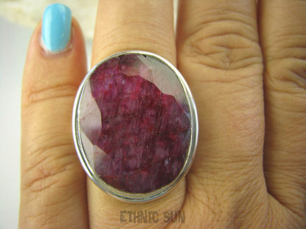 bpee3425 RUBINOWY Klasyczny OKAZ DUŻY Pierścień Rubin różowy Indyjski Rubiny r.17 Srebro 925 #