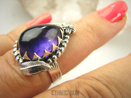bpe9113 Czarodziejsko Piękny Orientalny Pierścień Pierścionek z Ametystem Ametyst - kamień mądrości r.14 Srebro 925 #