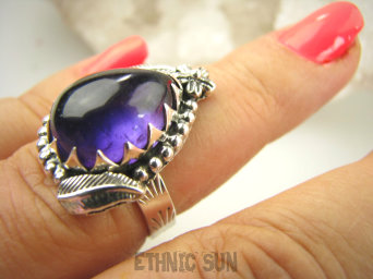 bpe9113 Czarodziejsko Piękny Orientalny Pierścień Pierścionek z Ametystem Ametyst - kamień mądrości r.14 Srebro 925 #