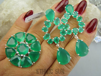 bkee1183 Ekskluzywne OSZAŁAMIAJĄCO Piękne Duże 16g! Długie 5.5 cm Kolczyki na sztyft Zielony Onyks Srebro 925