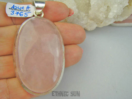 bwe3765 WIELKI 6.5cm / 3.3 cm PASTELOWY GRUBAS 31 gramów !!!  Duży Przepiękny Wisior Zawieszka Kwarc Różowy - kamień mocnego serca Srebro 925 #