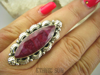 bpee3762 CUDOWNY Długi Pierścień Rubin Indyjski w orientalnej oprawie Rubiny r.15/ r.16 Srebro 925 #