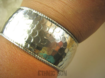 bb3786 BAJECZNA LŚNIĄCA Orientalna PIĘKNOŚĆ Masywna 34 gramy UNIWERSALNA Otwarta Bransoleta Bangla Cała ze SREBRA Srebro 925 #