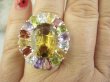bpee4621 Wooow BOSKO PIĘKNY WIELOBARWNY Lux Pierścień Pierścionek naturalny Kwarc, Ametyst, Cytryn, Granaty, Oliwin, Blue Topaz r.18 SREBRO 925 # - 4