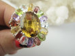 bpee4621 Wooow BOSKO PIĘKNY WIELOBARWNY Lux Pierścień Pierścionek naturalny Kwarc, Ametyst, Cytryn, Granaty, Oliwin, Blue Topaz r.18 SREBRO 925 # - 9