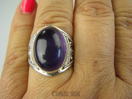 bpe6432 Śliczny Delikatny Pierścień naturalny Fioletowy Ametyst - kamień mądrości r.22 ażurowa obrączka Srebro 925