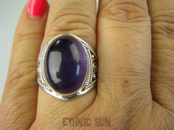bpe6432 Śliczny Delikatny Pierścień naturalny Fioletowy Ametyst - kamień mądrości r.22 ażurowa obrączka Srebro 925