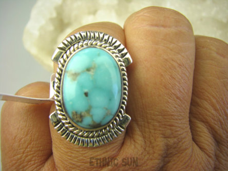 bpe8134 Niezwykły OKAZ Delikatny Pierścień naturalny TURKUS ARIZONA Turkusy r.18 egzotyczne Srebro 925 #