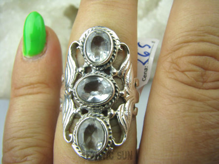 bpee3288 Długi 3,1 cm Cudny Pierścień Bezbarwny Kryształ Górski - naturalny odpromiennik r.16 SREBRO 925 #