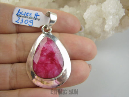 bwee2309 Duża 11g Kropla PIĘKNY Wisior Zwieszka szlifowany RUBIN INDYJSKI Rubiny Lśniące Srebro 925 #