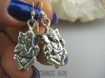 ake1002 KOLCZYKI NA SZCZĘSCIE  Ganesz Ganesh  Kolczyki Całe ze Srebra SREBRO 925