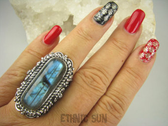 bpe6905 CUDO UNIKAT NASZ PROJEKT  !!! Duży Masywny 30 G !!! PIERŚCIEŃ Labradoryt Spektrolit r.21/ r.22 Srebro 925 #