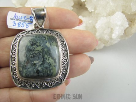 bwe3855 ZIELONA WYSPA !!!! Zabójczo Piękny Czworokąt Duży 22 g !!! Wisior kojący zielony JASPIS - uspokaja duszę Srebro 925 #