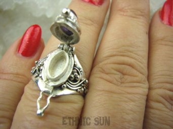 bpe6727 Delikatny Pięknie Zdobiony  Sekretnik UNIKAT !!! Otwierany Pierścień  Ametyst r.16/ r.17 Srebro 925 #