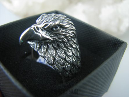 bpe6517 Dostojny DRAPIEŻNY ORZEŁ (symbol Polski i siły) wybitna KOLEKCJA - DLA MĘŻCZYZNY LUB KOBIETY !!! Oksydowany Pierścień Głowa Orła r.25 Duży Rozmiar Srebro 925 #