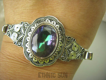 bb3029 Cudowna WIELOBARWNA Duża 32G BRANSOLETA Bangla z możliwością odpinania TĘCZOWY Mystic Topaz Srebro 925 #