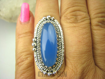 bpe7936 Niebiańska Piękność Długi Pierścień niebieski CHALCEDON czakra gardła (TARCZYCA) r.16 Srebro 925 #
