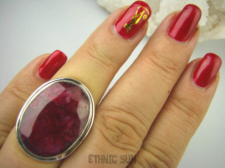 bpee3491 RUBINOWY Klasyczny DUŻY Okaz Pierścień różowy Rubin Indyjski Rubiny r.15/r.16 Srebro 925 #