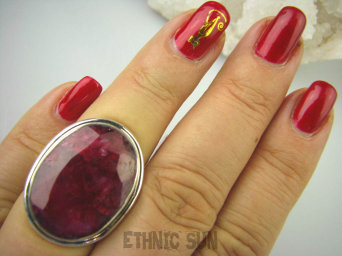 bpee3491 RUBINOWY Klasyczny DUŻY Okaz Pierścień różowy Rubin Indyjski Rubiny r.15/r.16 Srebro 925 #