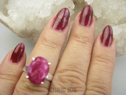 bpee4364 PIĘKNY Elegancki Pierścień Pierścionek OKAZ Rubin Indyjski Rubiny r.13 Srebro 925