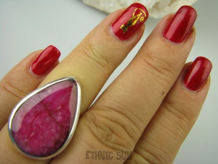 bpee3482 Duża RUBINOWA KROPLA  15 g !!! Pierścień Rubin Indyjski Rubiny r.14/ r.15 Srebro 925 #