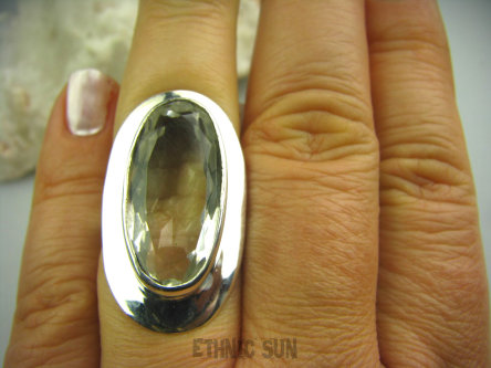 bpee2067 Kryształowy kapelusz BŁYSZCZĄCY Klejnot Długi 3,3 cm Pierścień KRYSZTAŁ GÓRSKI - naturalny odpromiennik r.15 w szerokiej otoczce ze srebra Srebro 925 #