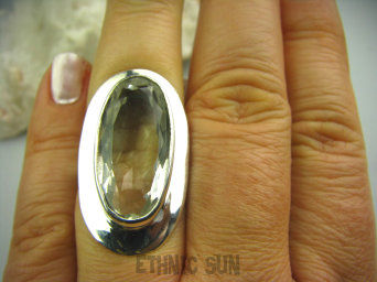 bpee2067 Kryształowy kapelusz BŁYSZCZĄCY Klejnot Długi 3,3 cm Pierścień KRYSZTAŁ GÓRSKI - naturalny odpromiennik r.15 w szerokiej otoczce ze srebra Srebro 925 #