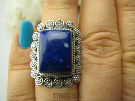 bpe4115 Egzotyczna Piękność !!! Orientalny Piękny Pierścień z królewskim Lapis Lazuli - strażnik prawdy i mądrości r.14 Srebro 925 #