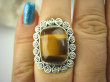 bpe6544 Egzotyczny Pierścień Tygrysie Oko - Wspomaga Oczy Astma Krążenie i TRAWIENIE r.16 Srebro 925 # - 2