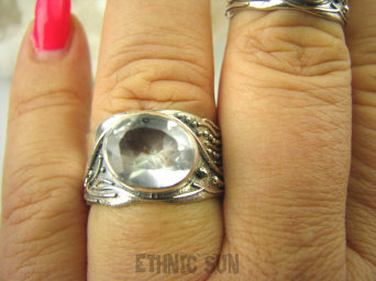 bpee3447 Piękny Pierścień Bezbarwny Kryształ Górski - naturalny odpromiennik r.20 szeroka obrączka Srebro 925 #