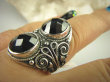 bpee3624 Masywny Orientalny Pierścień szlifowany czarny Onyks - regeneruje SERCE, EGZEMY, PAMIĘĆ r.21/ r.22 Srebro 925 # - 10