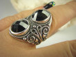 bpee3624 Masywny Orientalny Pierścień szlifowany czarny Onyks - regeneruje SERCE, EGZEMY, PAMIĘĆ r.21/ r.22 Srebro 925 # - 3