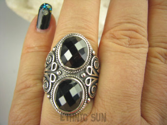 bpee3624 Masywny Orientalny Pierścień szlifowany czarny Onyks - regeneruje SERCE, EGZEMY, PAMIĘĆ r.21/ r.22 Srebro 925 #