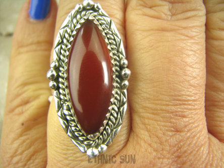 bpe7186 Piękny Egzotyczny Pierścień czerwony Onyks - regeneruje SERCE, EGZEMY, PAMIĘĆ r.15/ r.16 Srebro 925 #