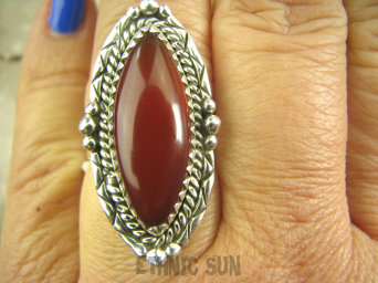 bpe7186 Piękny Egzotyczny Pierścień czerwony Onyks - regeneruje SERCE, EGZEMY, PAMIĘĆ r.15/ r.16 Srebro 925 #
