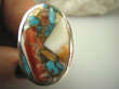bpe7197 Wielobarwna Ostryga Klasyczny Pierścień OSTRYGOWY TURKUS MIEDZIANY Turkus OSTRYGA Muszla złota MIEDZ r.21/ r.22 Srebro 925 # - 8