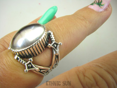 bpe8918 CZTERY MIECZE Piękny Egzotyczny OKAZ Pierścień Pierścionek Kryształ Górski r.15 Srebro 925 #