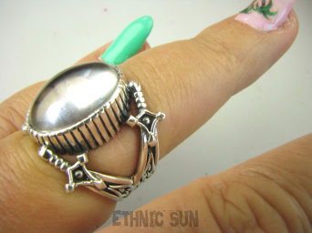 bpe8918 CZTERY MIECZE Piękny Egzotyczny OKAZ Pierścień Pierścionek Kryształ Górski r.15 Srebro 925 #