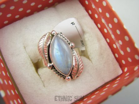 bpe9397 Egzotyczny Delikatny Pierścień Pierścionek Kamień Księżycowy r.13 Mały Rozmiar Srebro 925